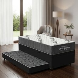 Cama Box Baú com Colchão de Espuma D33 Ortobom Airtech 100 + Auxiliar Unique Solteiro 88cm - 2