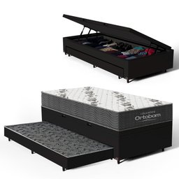 Cama Box Baú com Colchão de Espuma D33 Ortobom Airtech 100 + Auxiliar Unique Solteiro 88cm - 1