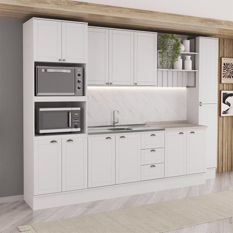 Cozinha Milla Julie 13 Portas 3 Gavetas MDF 310cm Branco Móveis Carraro