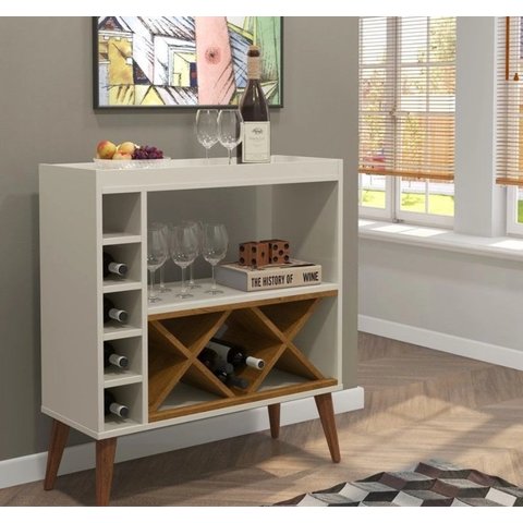 Adega Pés Palito Soft Aparador taças cor Off White com Freijó - Comprar Móveis Em Casa