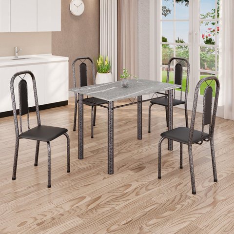 Conjunto de Mesa com 4 Cadeiras Lívia Prata/Preto