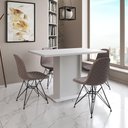 Ver imagem 1 de Mesa Jantar Londres Tampo Branco 120cm 4 Cadeiras Ferro Preto Estofado Nude Médio