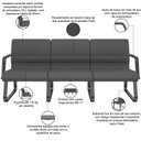 Ver imagem 3 de Cadeira Longarina 3 Lugares Recepção com Braço Pés Preto Lev P03 Crepe Preto - Lyam Decor