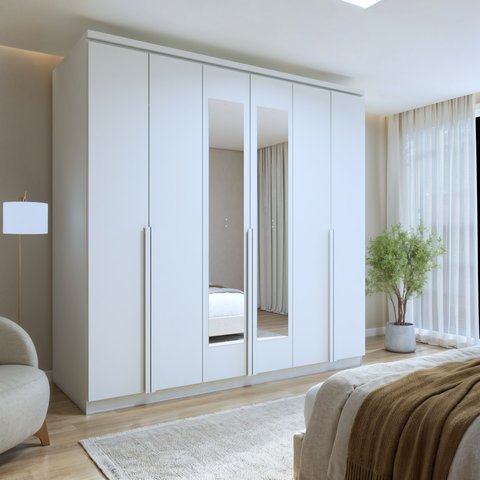 Guarda-Roupa Casal com Espelho 6 Portas 4 Gavetas Alonzo 100% MDF