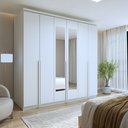 Ver imagem 1 de Guarda-Roupa Casal 6 Portas 4 Gavetas com Espelho 100% MDF 230cm Alonzo Branco