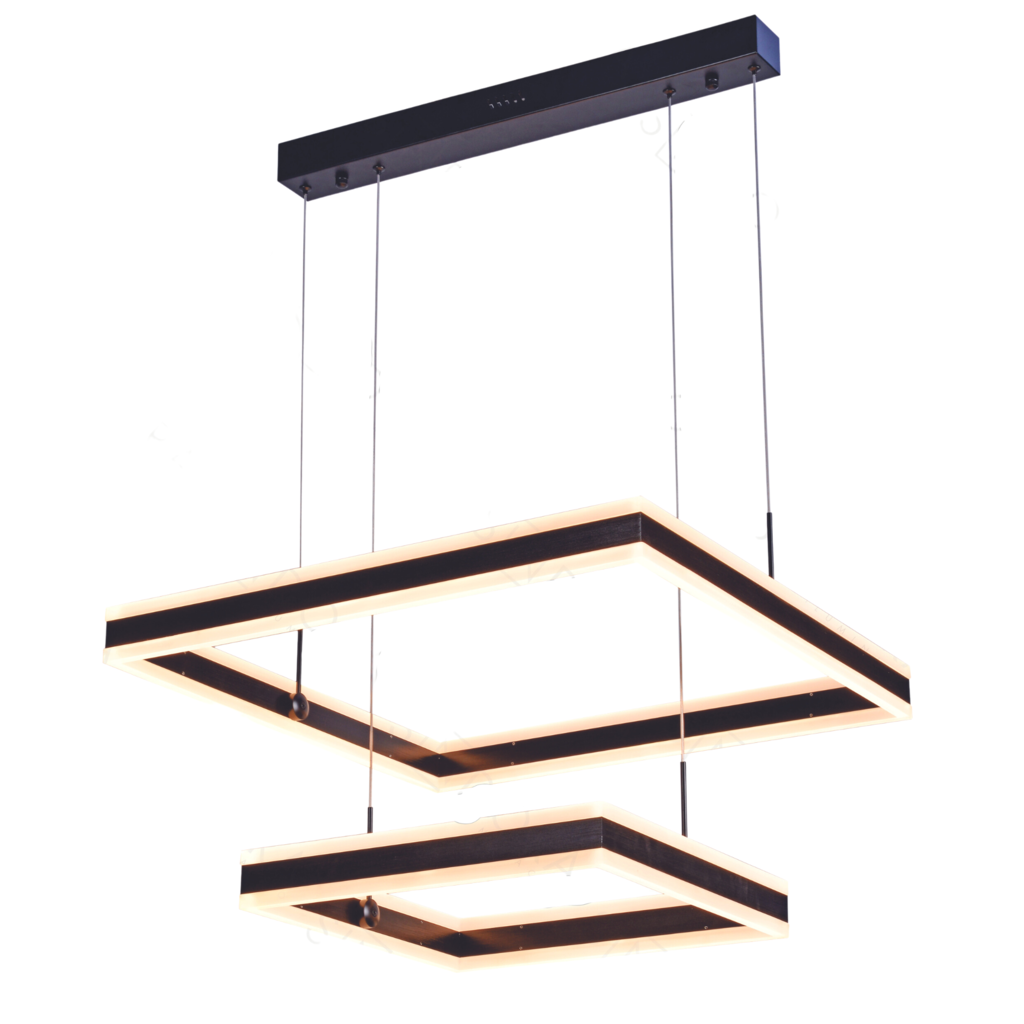 Lustre Pendente DCD03047 2 Quadrados 40×60CM 160W 3000K 12600LM METAL ESCOVADO Preto+ACRILICO CABO: 