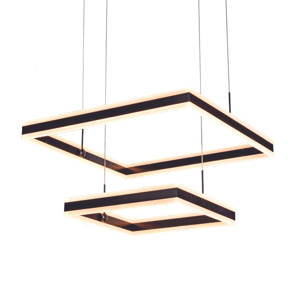 Lustre Pendente DCD03047 2 Quadrados 40×60CM 160W 3000K 12600LM METAL ESCOVADO Preto+ACRILICO CABO:  - 2