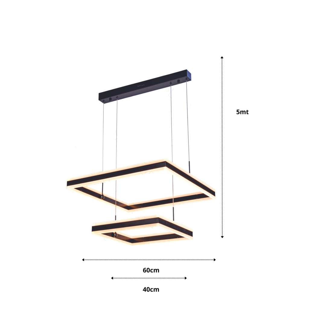 Lustre Pendente DCD03047 2 Quadrados 40×60CM 160W 3000K 12600LM METAL ESCOVADO Preto+ACRILICO CABO:  - 4