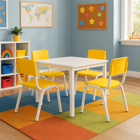 Conjunto Mesa e 4 Cadeiras Coloridas Escolar Infantil Jardim de Infância