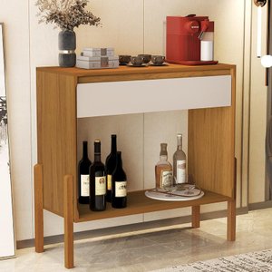 Aparador Sala Libano com 1 Gaveta e Pés de Madeira Maciça Nature/Off White