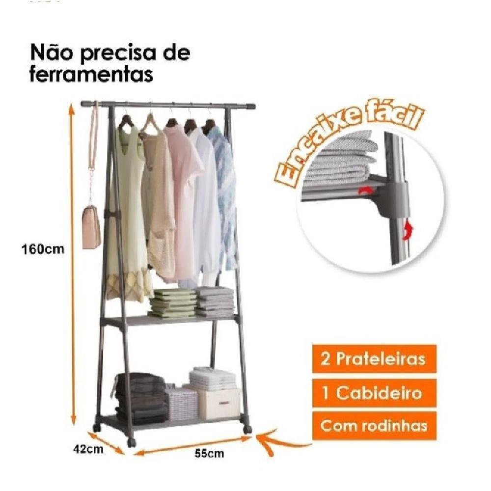 ARARA ORGANIZADORA COM 2 PRATELEIRAS PARA ROUPAS SAPATOS BOLSAS CARRINHO COM RODINHAS MULTIUSO - 4