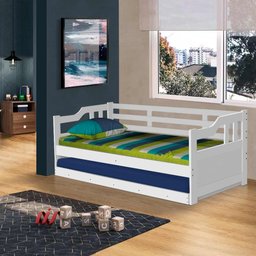 Bicama Solteiro Rústica Madeira Maciça Branco Sally Shop JM - 1