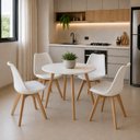 Ver imagem 1 de Combo Leda Mesa Branca Compacta e Versátil com 4 Cadeiras Assento Almofado Design Delicado
