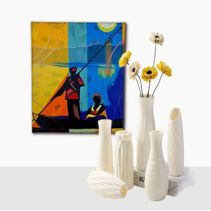 Mini Quadro com Barqueiro Transportando Uma Mulher em Acrílico 30x25cm