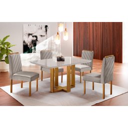Conjunto Sala de Jantar 4 Lugares Madeira Maciça Mesa Lisy e Cadeiras Jade Veludo Marrom Acinzentado - 2