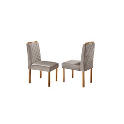 Conjunto Sala de Jantar 4 Lugares Madeira Maciça Mesa Lisy e Cadeiras Jade Veludo Marrom Acinzentado - 4