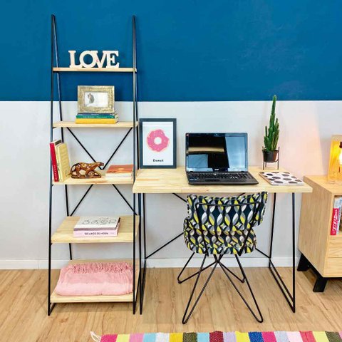 Home Office Escada Industrial Natural e Preto