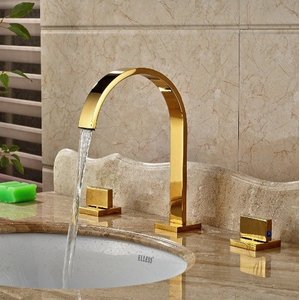 Torneira Misturador Lavabo Banheiro Duplo Comando Dourada