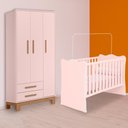 Ver imagem 1 de Conjunto Berço e Guarda Roupa Slim 3 Portas 2 Gavetas Rosa