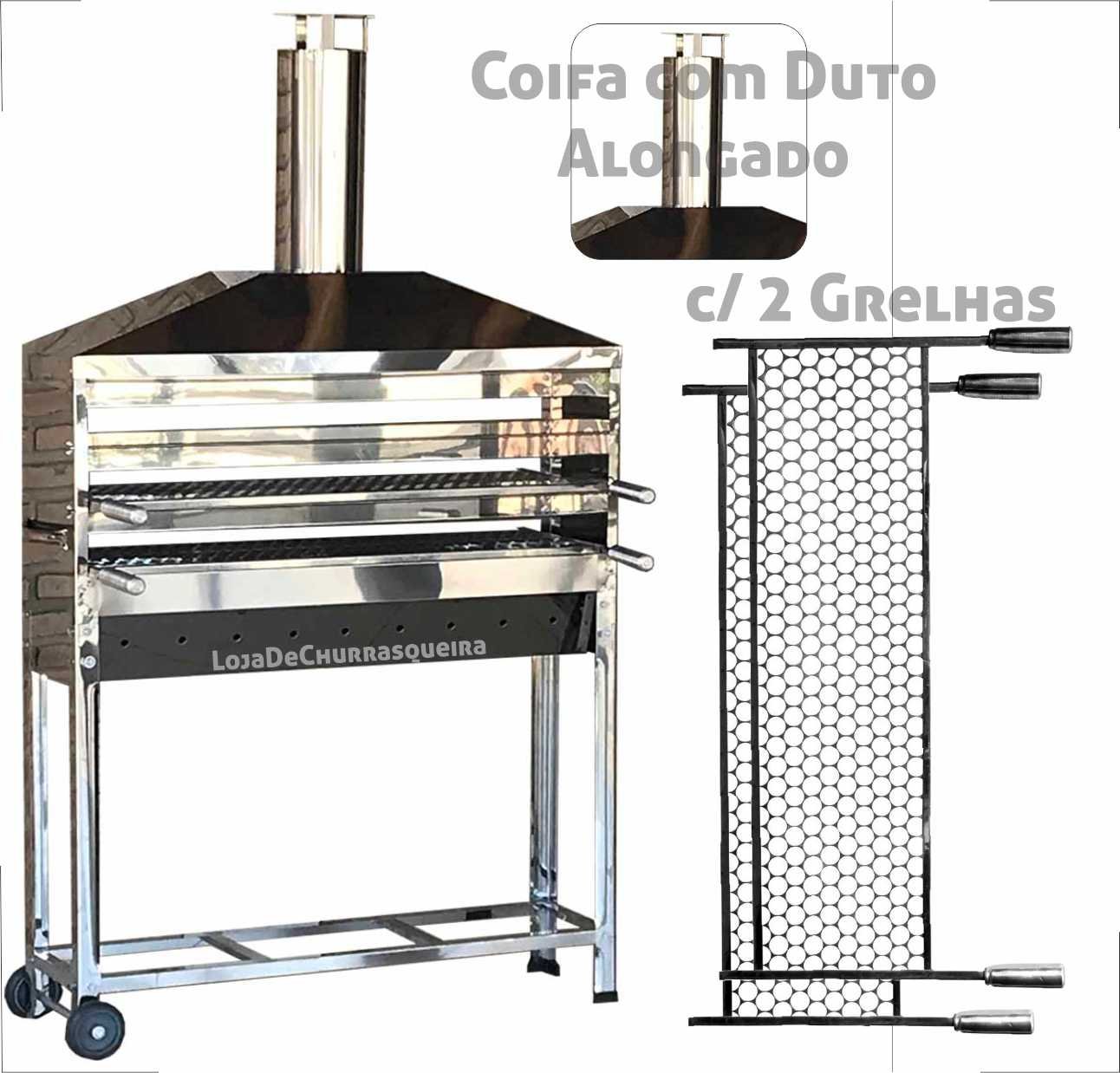 Churrasqueira Para Espetinho Carrinho de Churraso Aço Inox Tamanho 1 Metro Com 2 Grelhas Inox Coifa  - 4