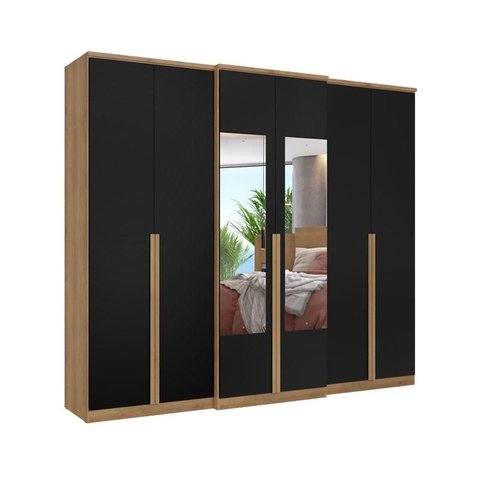 Guarda Roupa Casal Valência Glass 6 Portas Capuccino Preto - Thb Móveis