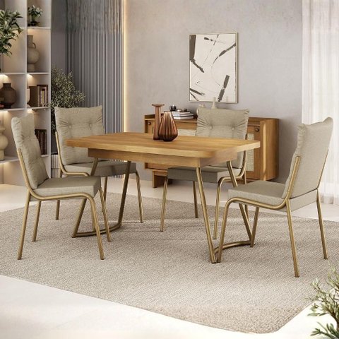 Conjunto Sala de Jantar 4 Cadeiras Siena Carraro Carvalho Dourado