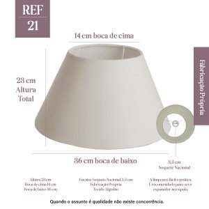 Cúpula Clássica de Abajur Luminária 23x14x36cm de Tecido Algodão Soquete Nacional Ref 21 Cor Bege