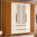 Ver imagem 6 de Kit Guarda Roupa Doble 6 Portas Espelho e Cômoda 8 Gavetas Off White Albatroz