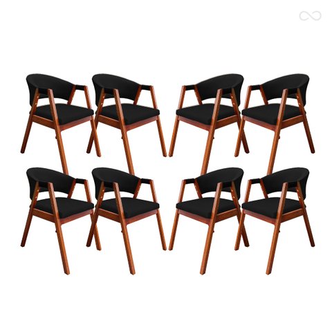Kit 8 Cadeira Poltrona para Sala de Jantar Ravena em Madeira Castanho Suede Preto Ccs