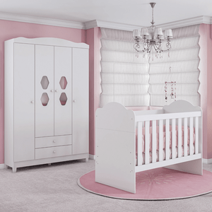 Quarto Infantil Berço Yupi e Guarda Roupa Lolly 4 Portas Móveis Estrela Baby
