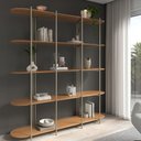 Ver imagem 1 de Estante de Livros 5 Prateleiras Aço com MDF Enya 180 cm - Canella com Champanhe
