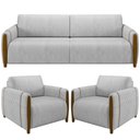 Ver imagem 1 de Kit Sofá 03 Lugares Sala Estar 223cm com 02 Poltronas Flora Pés Madeira M03 Veludo Cinza - Lyam