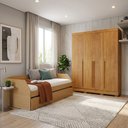 Ver imagem 6 de Conjunto Quarto Sofá-Cama Duo com Cama Auxiliar + Guarda-Roupa Domus Max 4 Portas - Amêndoa/Cedro
