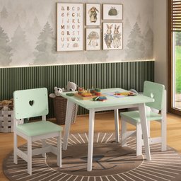 Conjunto Infantil Mesa com 2 Cadeiras Madeira de Pinus Sofia - 1
