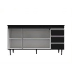 Balcão de Cozinha Andréia 160cm Preto + Tampo - Ajl Móveis - 4