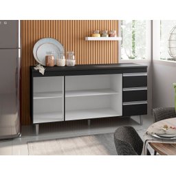 Balcão de Cozinha Andréia 160cm Preto + Tampo - Ajl Móveis - 2