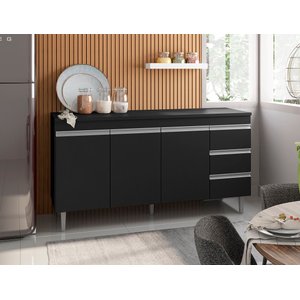 Balcão de Cozinha Andréia 160cm Preto + Tampo - Ajl Móveis