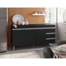 Balcão de Cozinha Andréia 160cm Preto + Tampo - Ajl Móveis - 1