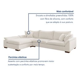 Sofá Modulado com Chaise e Almofadas Soltas M201 Base em Madeira Maciça - 6