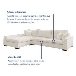 Sofá Modulado com Chaise e Almofadas Soltas M201 Base em Madeira Maciça - 8