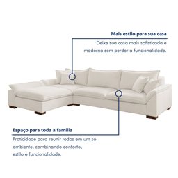 Sofá Modulado com Chaise e Almofadas Soltas M201 Base em Madeira Maciça - 9