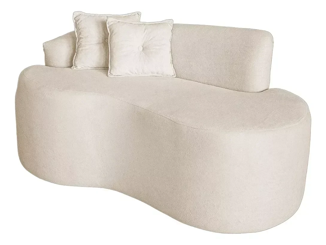 Sofá Feijão Curvo Pequeno 2 Lugares Moderno Forma Orgânica Bouclé Creme - 1