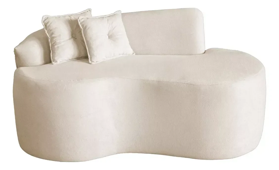 Sofá Feijão Curvo Pequeno 2 Lugares Moderno Forma Orgânica Bouclé Creme - 2