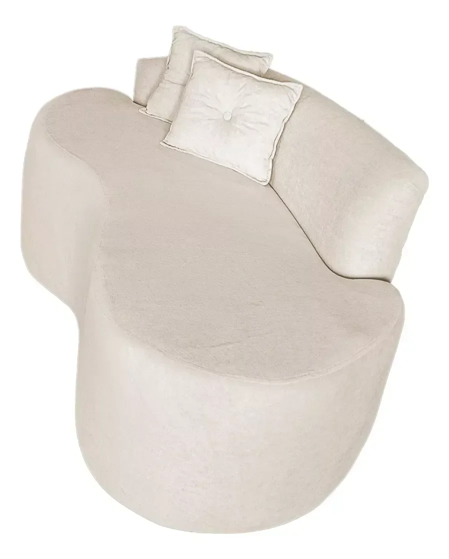 Sofá Feijão Curvo Pequeno 2 Lugares Moderno Forma Orgânica Bouclé Creme - 3