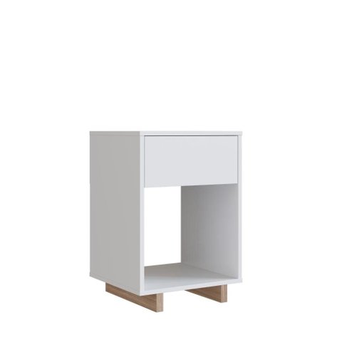 Mesa de Cabeceira e Lateral Emovell Nomad B88 1 Gaveta Branco Montana MDP com Nicho