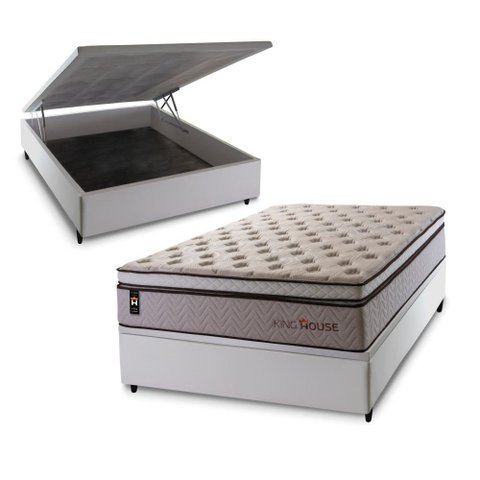Conjunto Box Baú Casal Liverpool Branco 138x188x80 c/ Molas Ensacadas