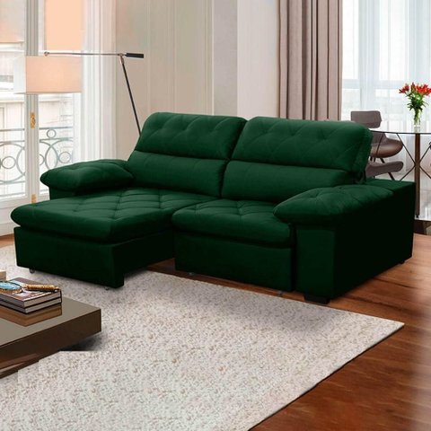 Sofa Retratil Reclinavel 2 Lugares 2,60m Crystal Veludo Verde Lansofbr
