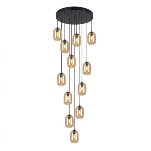 Pendente Moderno Glass 60cm 12 Vidros Âmbar C Lâmp. Led
