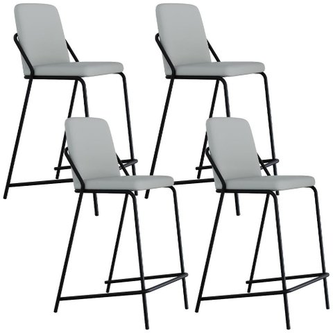 Kit 04 Banquetas Alta Bar Cozinha Sala de Jantar Loft Preto C01 Courino Saturno Off White - Lyam