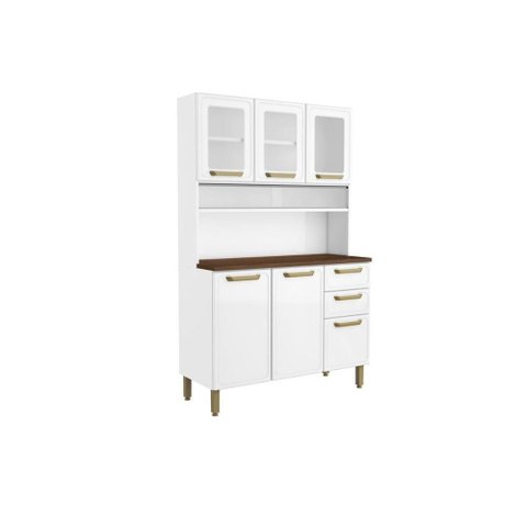 Cozinha Compacta Bella C/ 6 Portas (3 C/ Vidro) e 2 Gavetas 120cm Branco - Bertolini